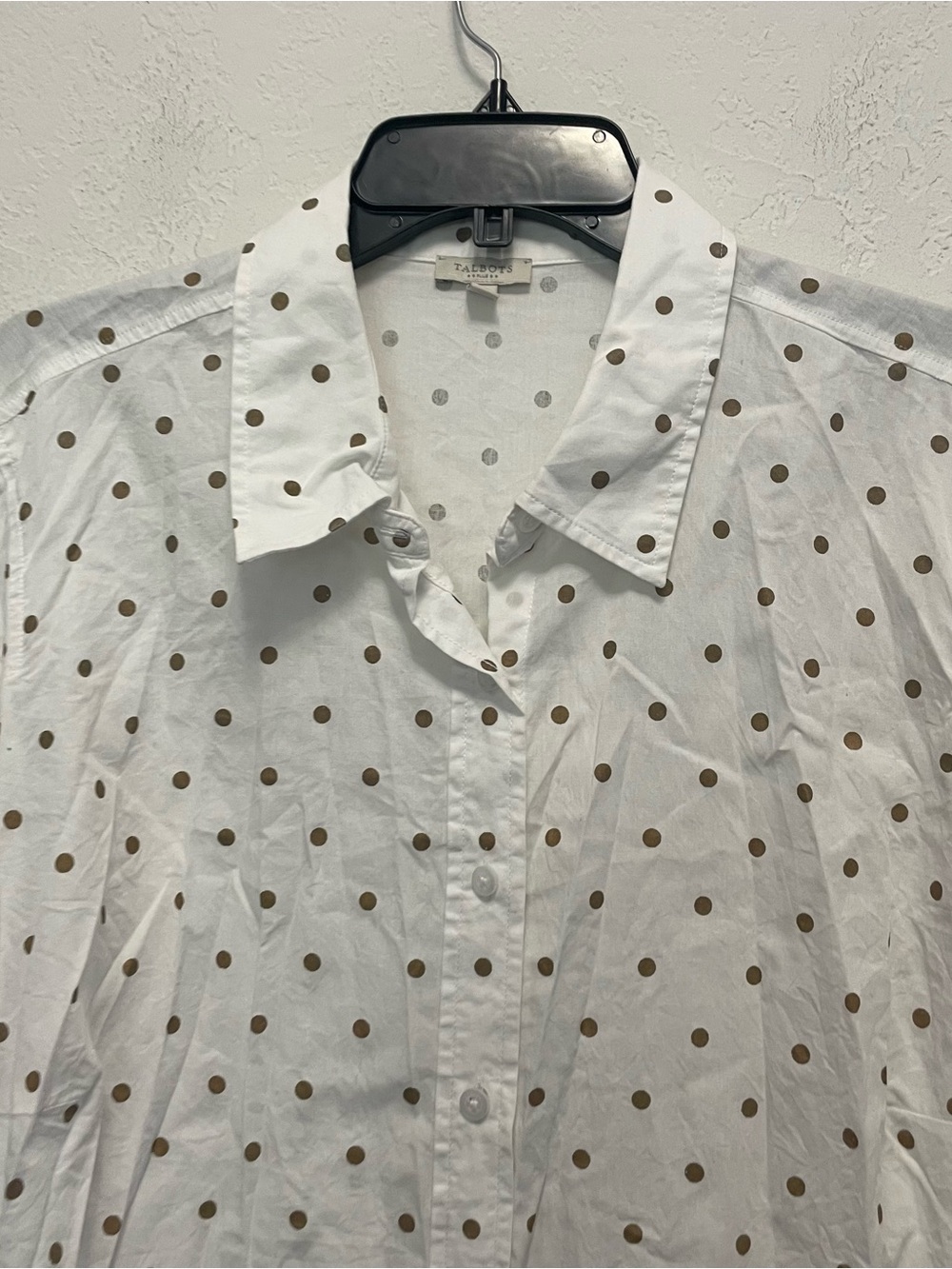 Talbots 100% Cotton White Metallic Polka Dot Button Front Shirt Long Sleeve 2X - Picture 2 of 5